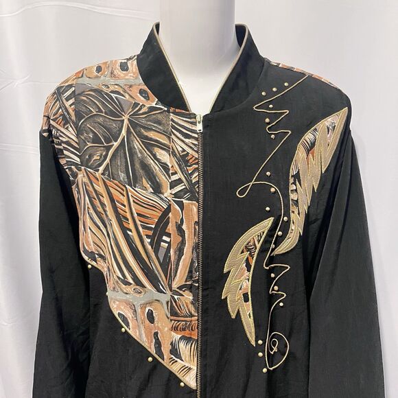 80’s Workout Mom Vintage Nancy Bolen Embroidered Track Jacket Plant Print Sz 14 - Picture 3 of 16